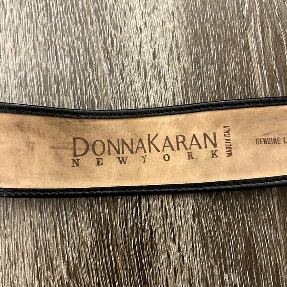 Vintage Donna Karan New York Black Leather Waist Belt Med Gold Sculptural Buckle - Picture 10 of 15